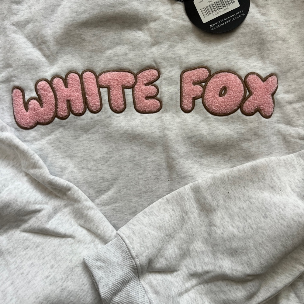 White Fox Gray crewneck with Pink Logo
